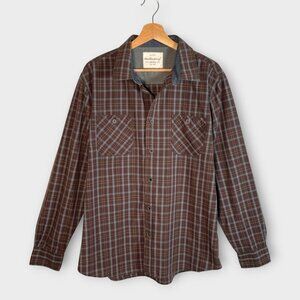 🦜 Weatherproof Vintage Button Down Shirt Mens LARGE Brown Plaid Hiking Casual